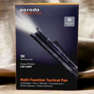 Porodo LifeStyle Outdoor 9in1 Flashlight with Holder Pen Whistle Bottle Opener andSafety Hammer - Black-Gray